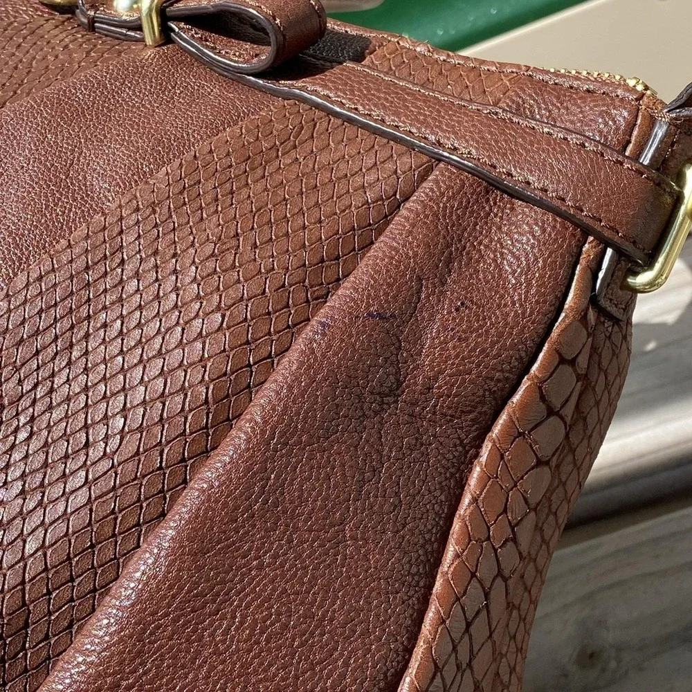 Coach Madison Diagonal Pleated Mixed Exotic Lindsey Satchel F21318 Tobacco Brown